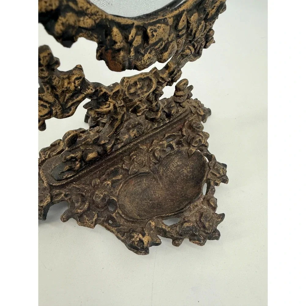 Vintage Victorian Ornate Cast Metal Vanity Table Mirror Art Nouveau Bronze Style